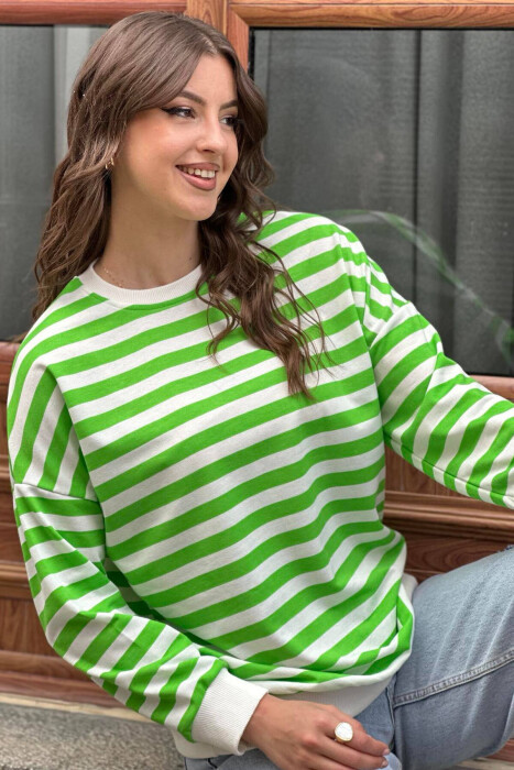 LINES ROUND NECK WOMAN SWEATSHIRT LIGHT GREEN/JEZB 