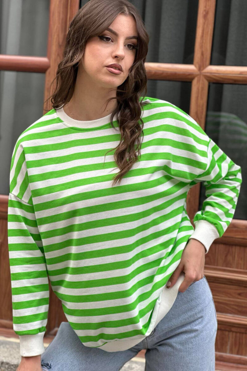 LINES ROUND NECK WOMAN SWEATSHIRT LIGHT GREEN/JEZB - 2