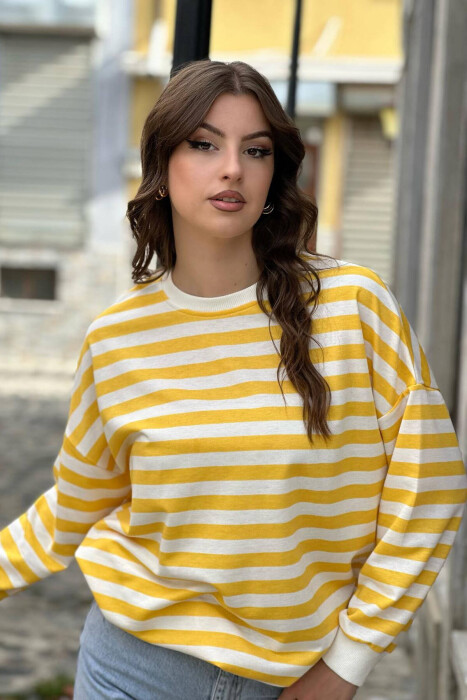 LINES ROUND NECK WOMAN SWEATSHIRT YELLOW/E VERDHE - 1