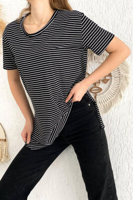 LINES ROUND NECK WOMAN T-SHIRT BLACK/ E ZEZE 