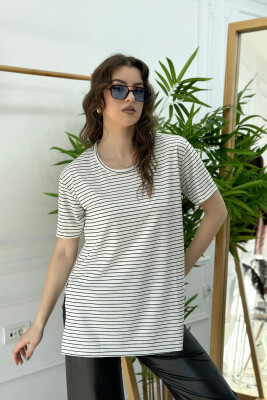 LINES ROUND NECK WOMAN T-SHIRT WHITE-E BARDHE 