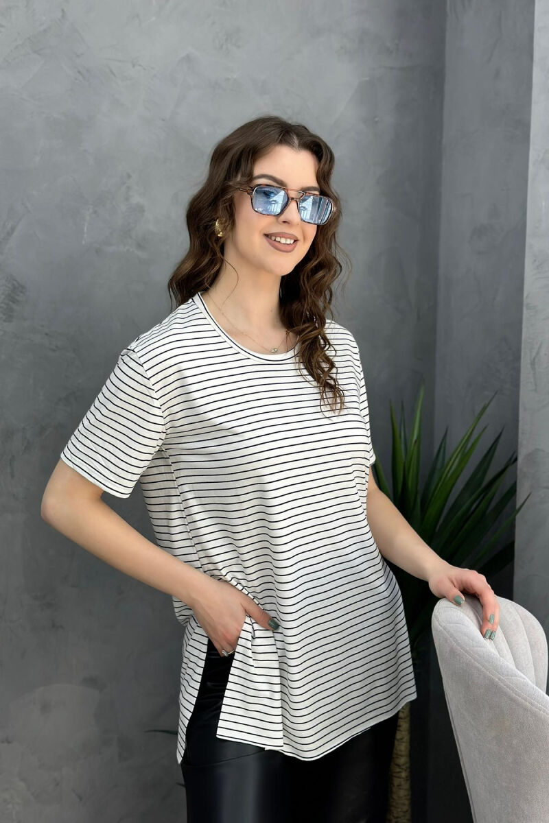 LINES ROUND NECK WOMAN T-SHIRT WHITE-E BARDHE - 3