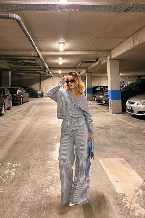 LINES SHIRT+TROUSERS WOMAN SET BLUE-WHITE/BLU-BARDHE - 1