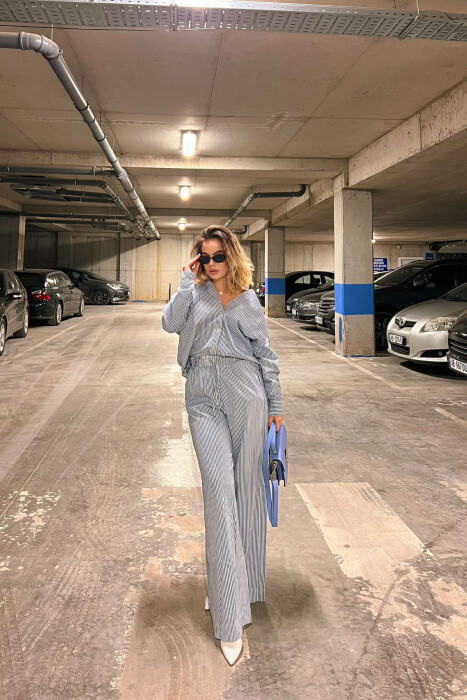LINES SHIRT+TROUSERS WOMAN SET BLUE-WHITE/BLU-BARDHE - 2