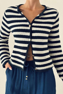 LINES TWO COLORS BUTTONS WOMAN CARDIGAN BLUE-WHITE/BLBA 