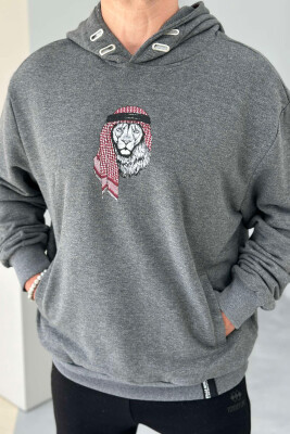 LION IMAGE COTTON MEN HOODIE DARK GREY/GEE 