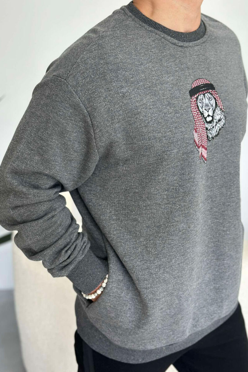 LION IMAGE COTTON MEN SWEATSHIRT DARK GREY/GEE - 4