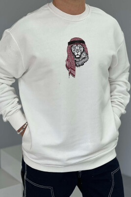 LION IMAGE COTTON MEN SWEATSHIRT WHITE-E BARDHE 