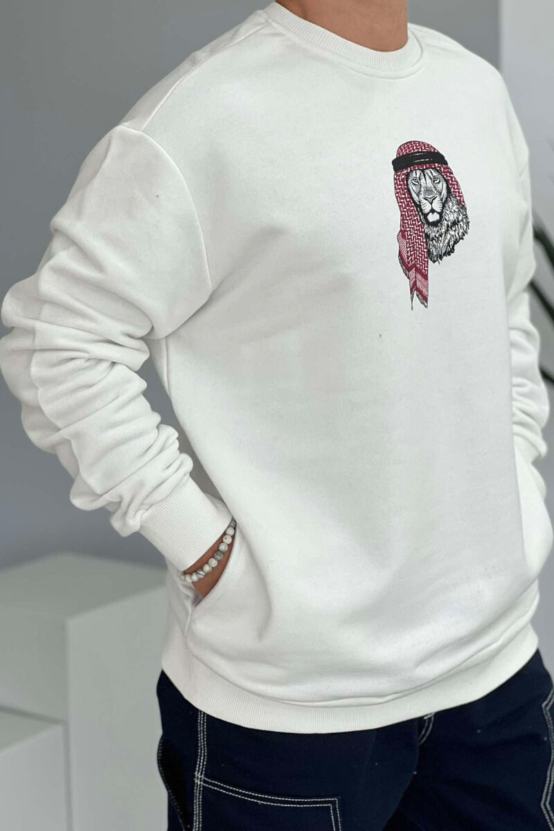 LION IMAGE COTTON MEN SWEATSHIRT WHITE-E BARDHE - 2