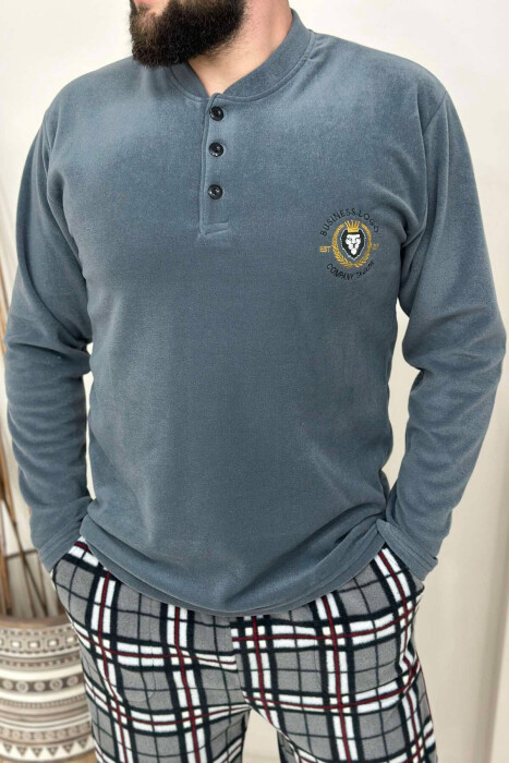 LION LOGO BUTTONED NECK MEN PYJAMAS GREY/GRI - 3