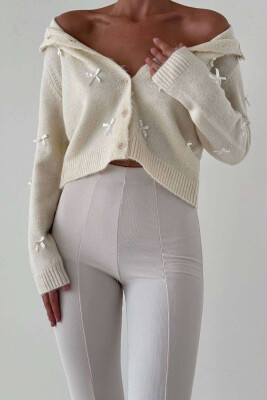 LITTLE RIBBON BUTTONS WOMAN CARDIGAN CREAM/KREM 