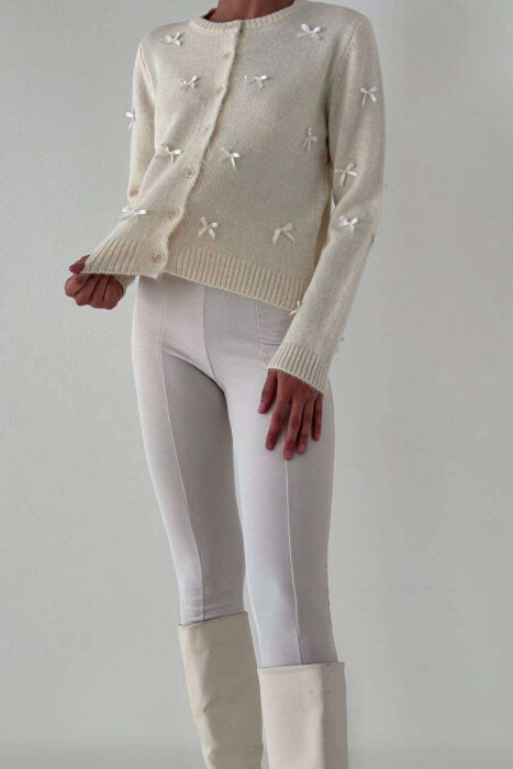 LITTLE RIBBON BUTTONS WOMAN CARDIGAN CREAM/KREM - 4