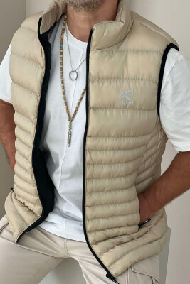 LITTLE STAMP ONE COLOR POCKET MEN VEST BEIGE/BEZHE 