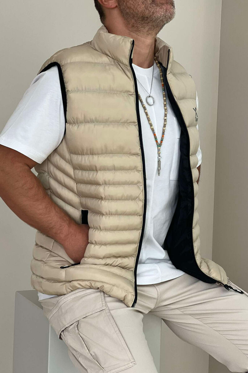 LITTLE STAMP ONE COLOR POCKET MEN VEST BEIGE/BEZHE - 2