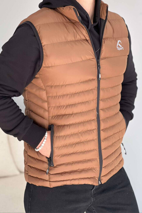 LITTLE STAMP ONE COLOR POCKET MEN VEST BROWN/KAFE - 2