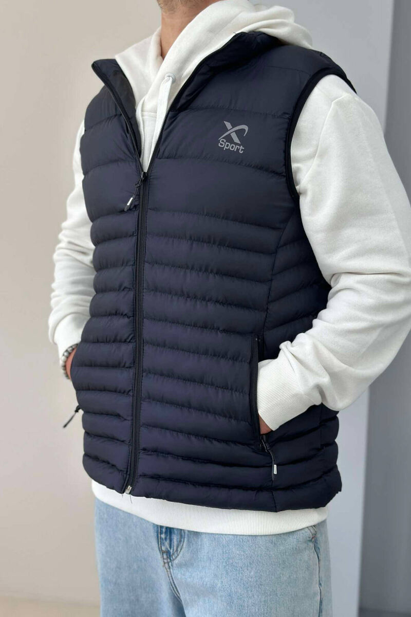 LITTLE STAMP ONE COLOR POCKET MEN VEST DARK BLUE/BEE - 1