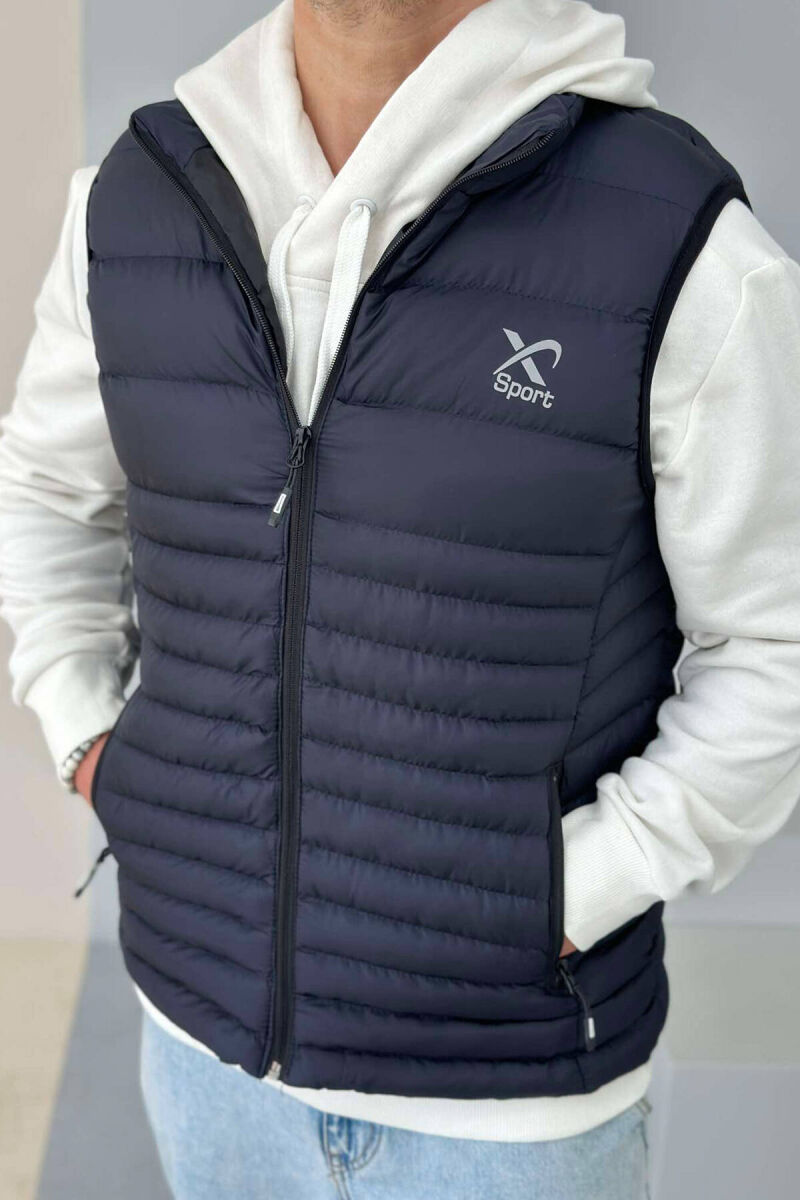 LITTLE STAMP ONE COLOR POCKET MEN VEST DARK BLUE/BEE - 4