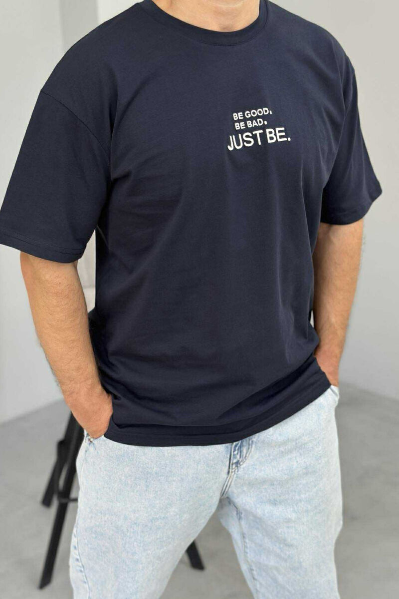 LITTLE WRITTING MEN T-SHIRT DARK BLUE/BEE - 1