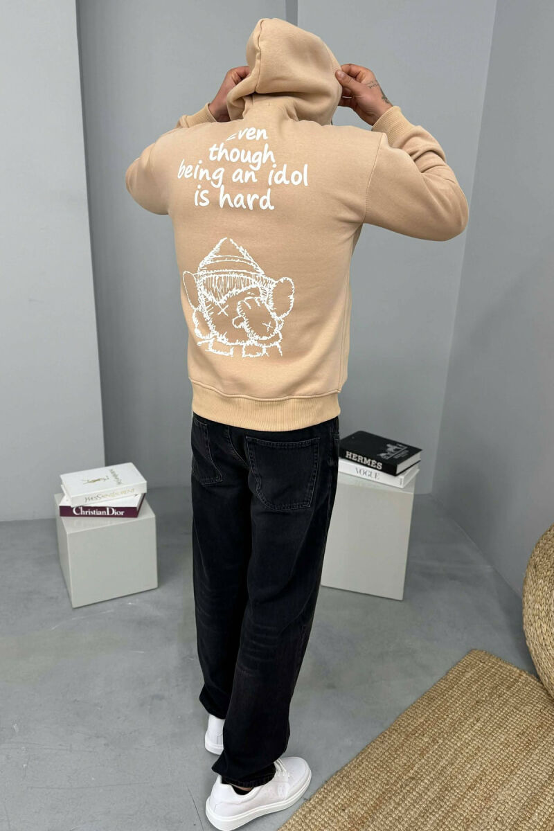 LITTLE WRITTINGS & BACK DESIGN FLUFFY MEN HOODIE BEIGE/BEZHE - 4