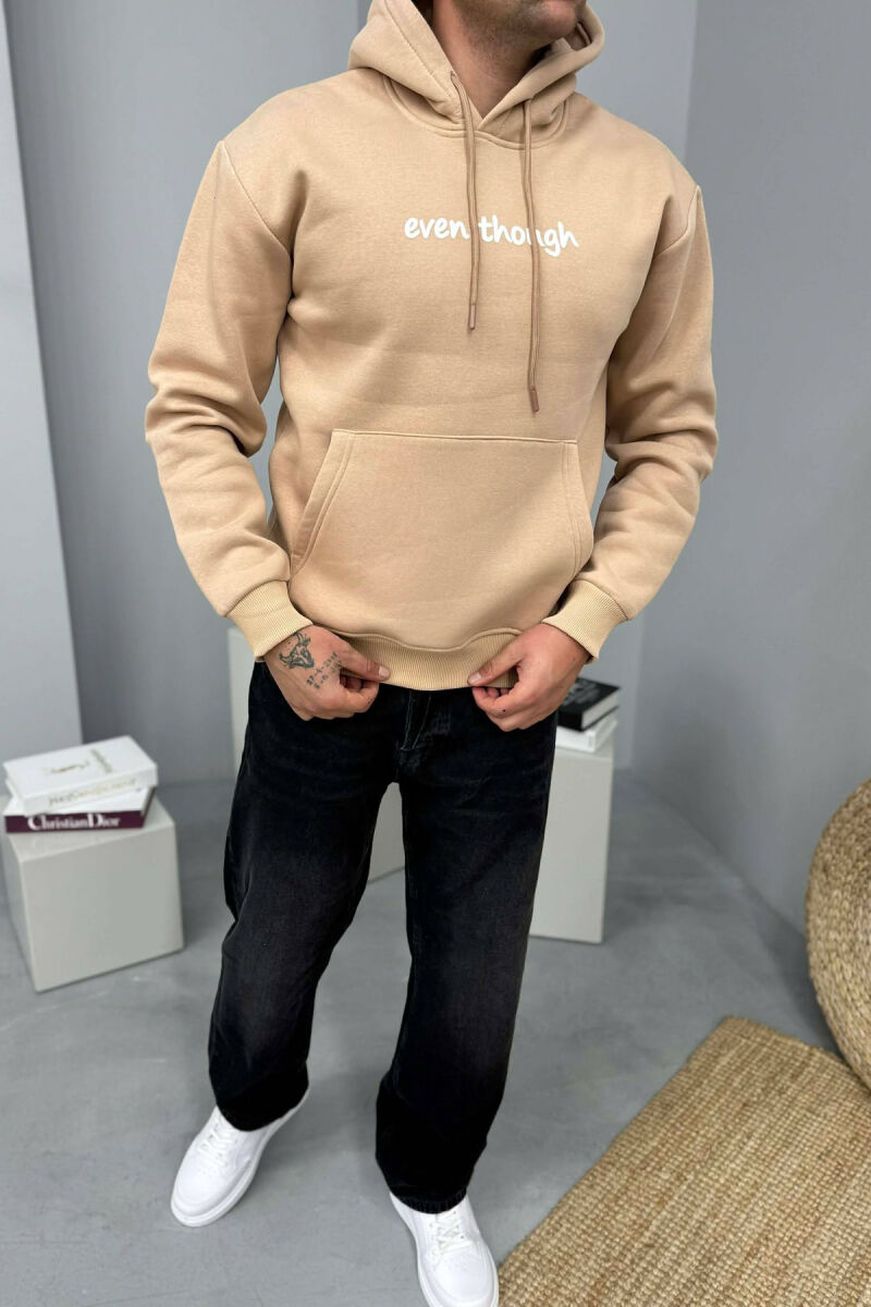 LITTLE WRITTINGS & BACK DESIGN FLUFFY MEN HOODIE BEIGE/BEZHE - 2