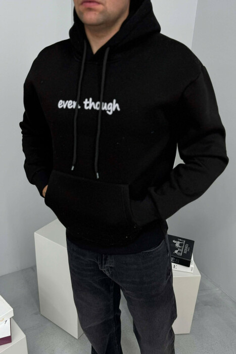 LITTLE WRITTINGS & BACK DESIGN FLUFFY MEN HOODIE BLACK/ E ZEZE - 2