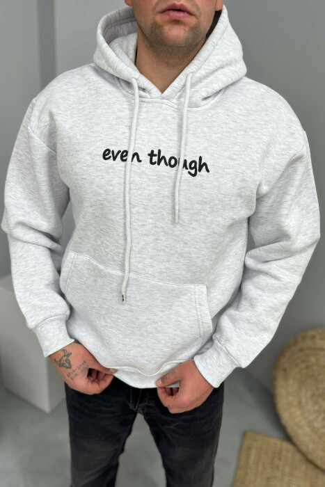 LITTLE WRITTINGS & BACK DESIGN FLUFFY MEN HOODIE LIGHT GREY/GZ - 3