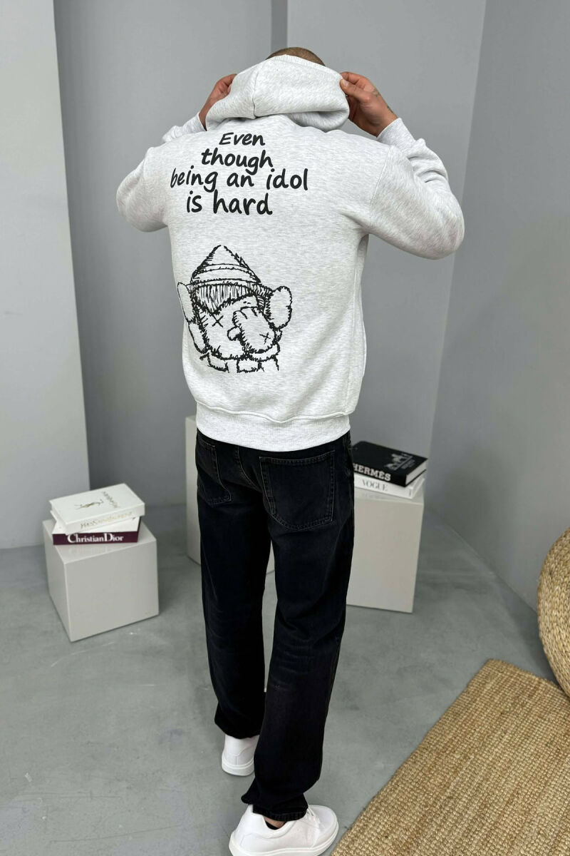 LITTLE WRITTINGS & BACK DESIGN FLUFFY MEN HOODIE LIGHT GREY/GZ - 5