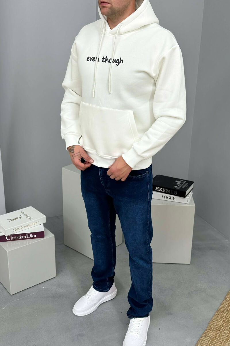 LITTLE WRITTINGS & BACK DESIGN FLUFFY MEN HOODIE WHITE-E BARDHE - 1