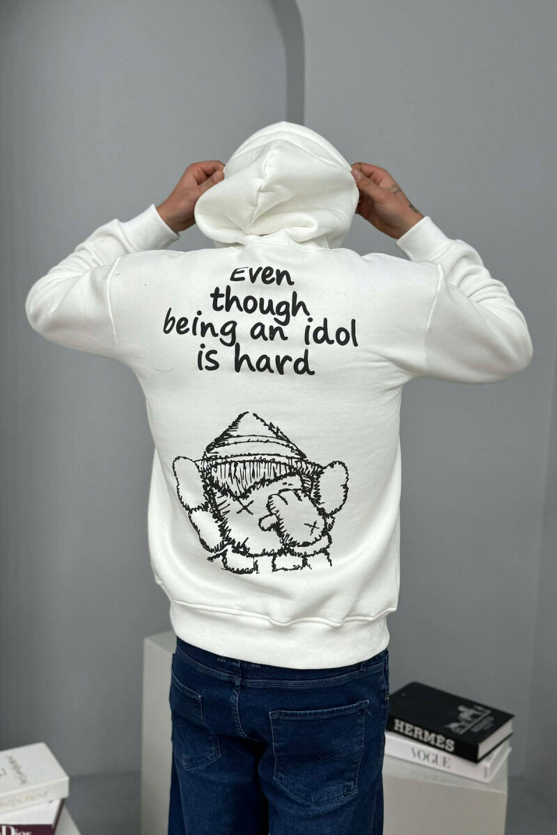 LITTLE WRITTINGS & BACK DESIGN FLUFFY MEN HOODIE WHITE-E BARDHE - 3