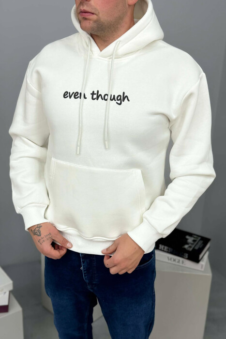 LITTLE WRITTINGS & BACK DESIGN FLUFFY MEN HOODIE WHITE-E BARDHE - 2