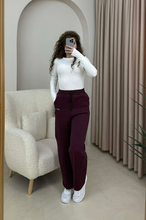 LITTLE WRITTINGS FLUFFY WOMEN SWEATPANTS BURGUNDY/VISHNJE - KLAUDIO FASHION