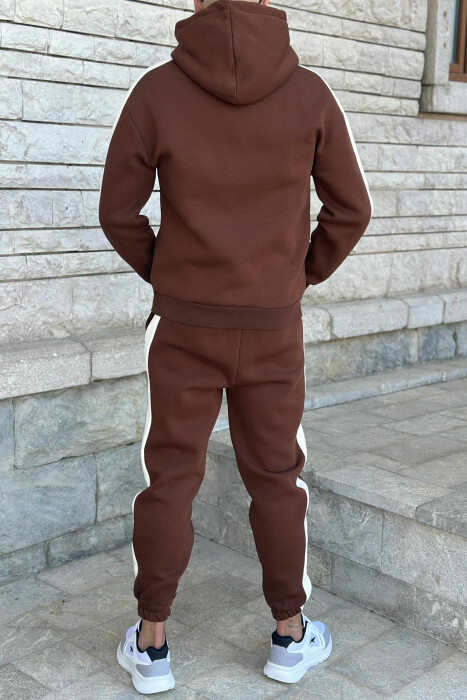 LITTLE WRITTINGS HOODIE+JOGGERS FLUFFY MEN SET BROWN/KAFE - 4