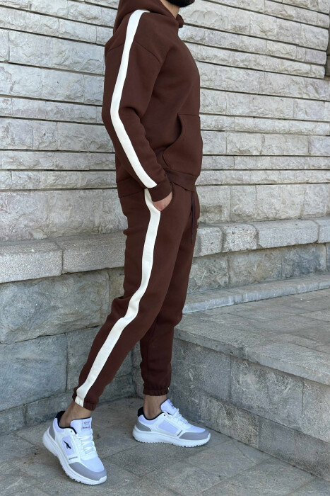 LITTLE WRITTINGS HOODIE+JOGGERS FLUFFY MEN SET BROWN/KAFE - 5