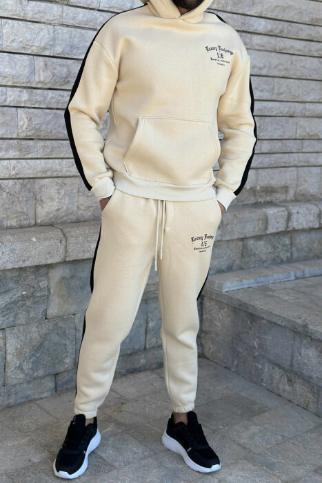 LITTLE WRITTINGS HOODIE+JOGGERS FLUFFY MEN SET CREAM/KREM 