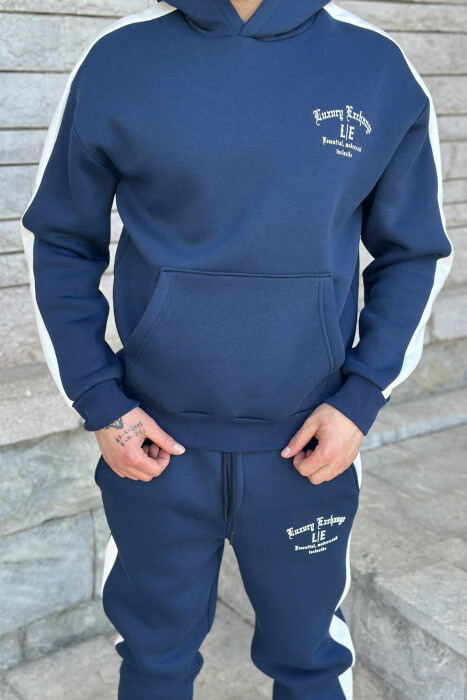 LITTLE WRITTINGS HOODIE+JOGGERS FLUFFY MEN SET DARK BLUE/BEE - 2