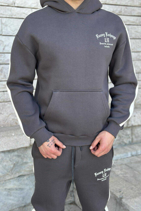 LITTLE WRITTINGS HOODIE+JOGGERS FLUFFY MEN SET DARK GREY/GEE - 4