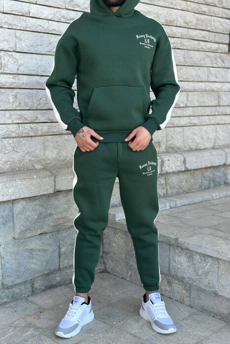 KOSTUM ME PUSH HOODIE +TUTA ME SHKRIME TË VOGLA PËR MESHKUJ NË NGJYRË JESHILE - KLAUDIO FASHION