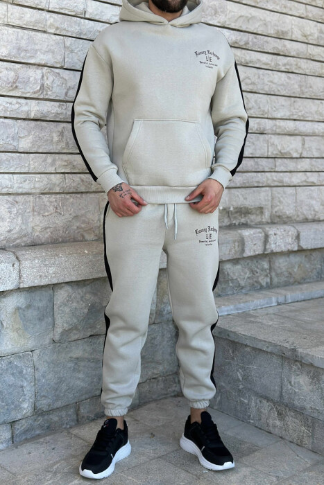 LITTLE WRITTINGS HOODIE+JOGGERS FLUFFY MEN SET LIGHT GREY/GZ - 1