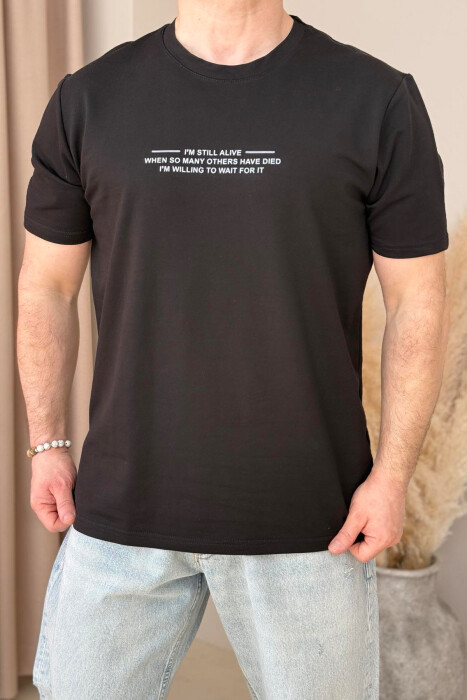 LITTLE WRITTINGS ONE COLOR MEN T-SHIRT BLACK/ E ZEZE 