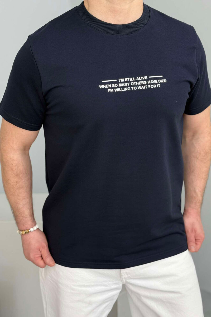 LITTLE WRITTINGS ONE COLOR MEN T-SHIRT DARK BLUE/BEE - 3