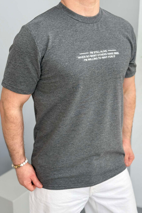 T-SHIRT ME SHKRIME PËR MESHKUJ NË NGJYRËN GRI 