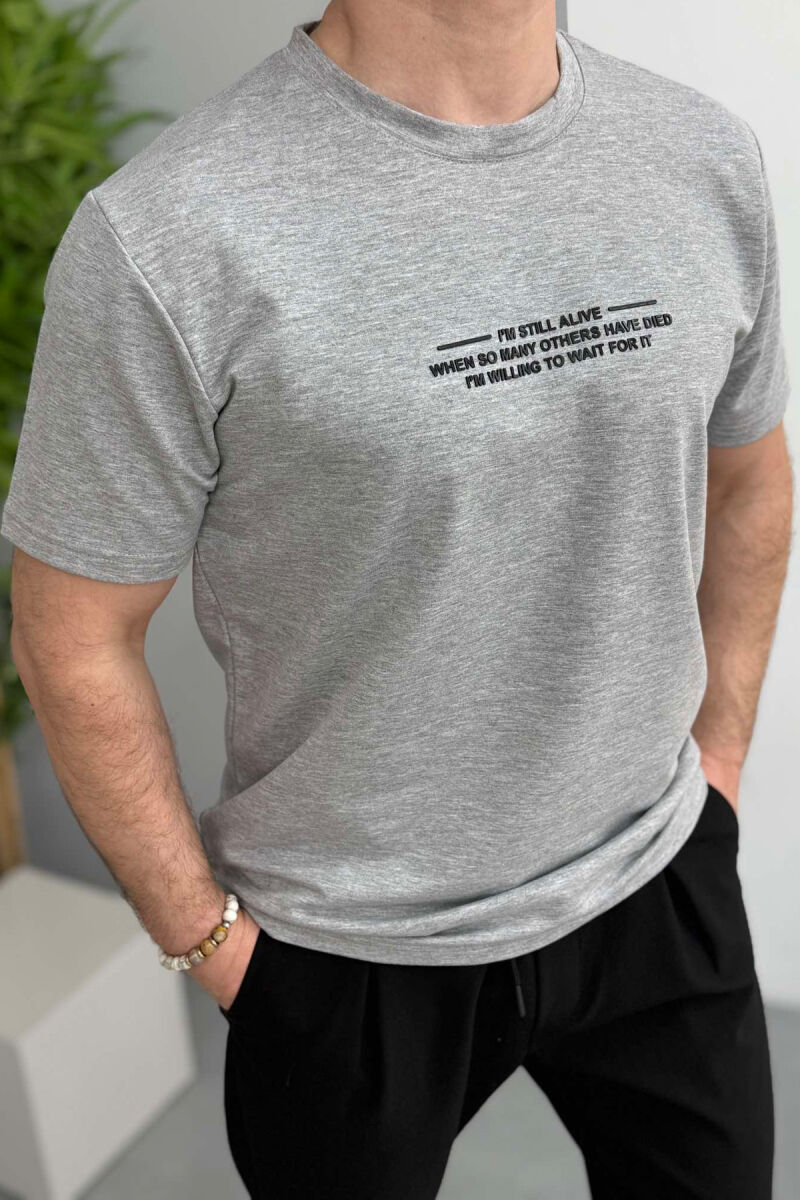 LITTLE WRITTINGS ONE COLOR MEN T-SHIRT LIGHT GREY/GZ - 4