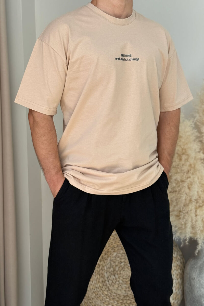 LITTLE WRITTINGS ROUND NECK MEN T-SHIRT BEIGE/BEZHE - 1
