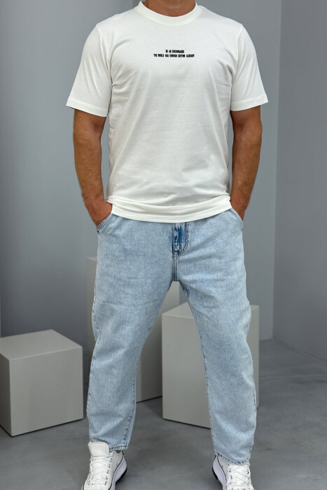 LITTLE WRITTINGS ROUND NECK MEN T-SHIRT CREAM/KREM - 1