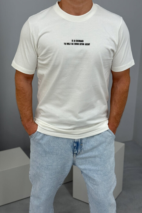 LITTLE WRITTINGS ROUND NECK MEN T-SHIRT CREAM/KREM - 2