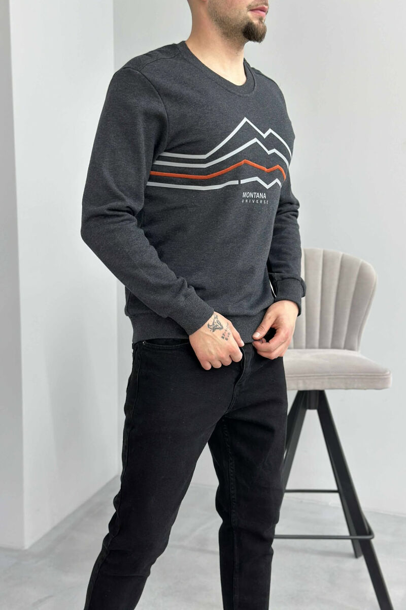 LITTLE WRITTINGS SIMPLE DESIGN MEN SWEATSHIRT DARK GREY/GEE - 4