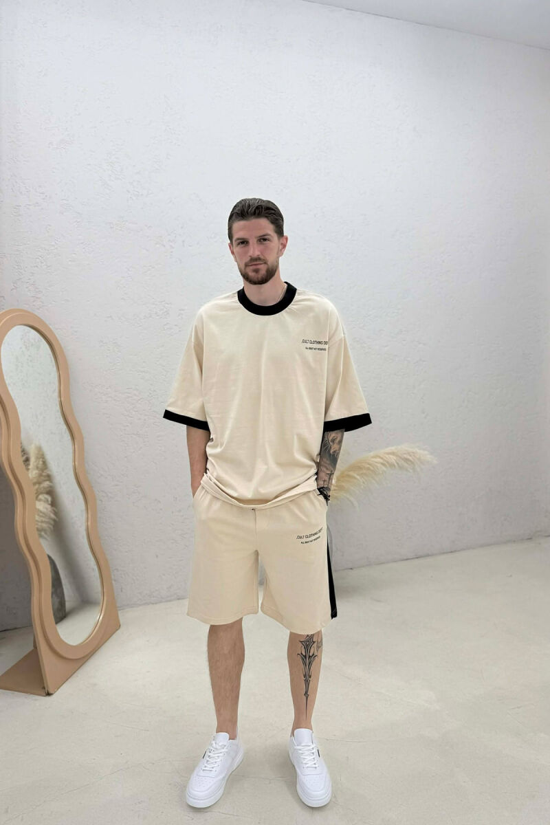 LITTLE WRITTINGS T-SHIRT + SHORTS MEN SET BEIGE/BEZHE - 1