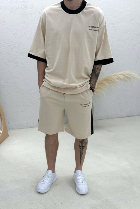 LITTLE WRITTINGS T-SHIRT + SHORTS MEN SET BEIGE/BEZHE - 2