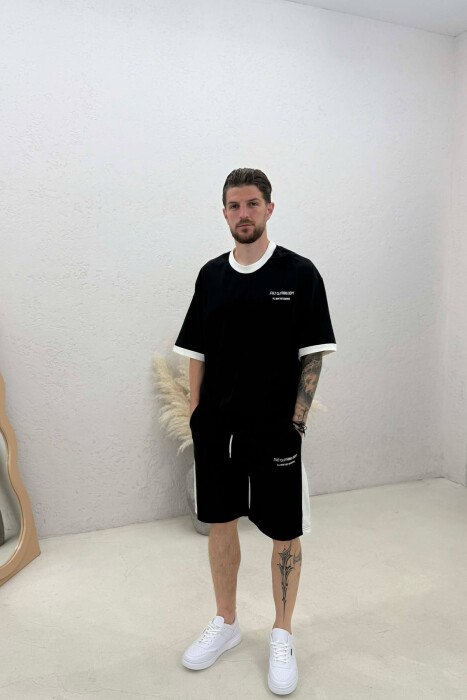 SET T-SHIRT ME SHKRIME + TUTA TE SHKURTRA PER MESHKUJ NE NGJYRE TE ZEZE - KLAUDIO FASHION