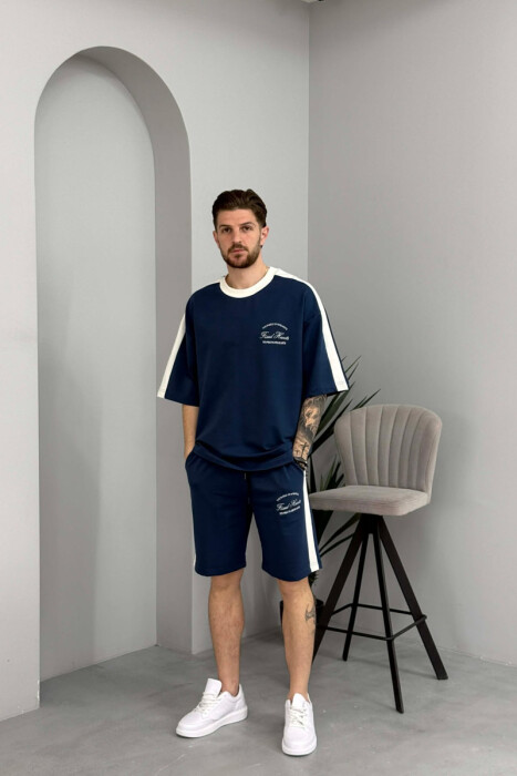LITTLE WRITTINGS T-SHIRT + SHORTS MEN SET BLUE/BLU - KLAUDIO FASHION